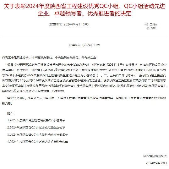 喜報！陜西建筑產(chǎn)業(yè)投資集團QC成果在陜西省工程建設(shè)質(zhì)量管理小組競賽中斬獲佳績